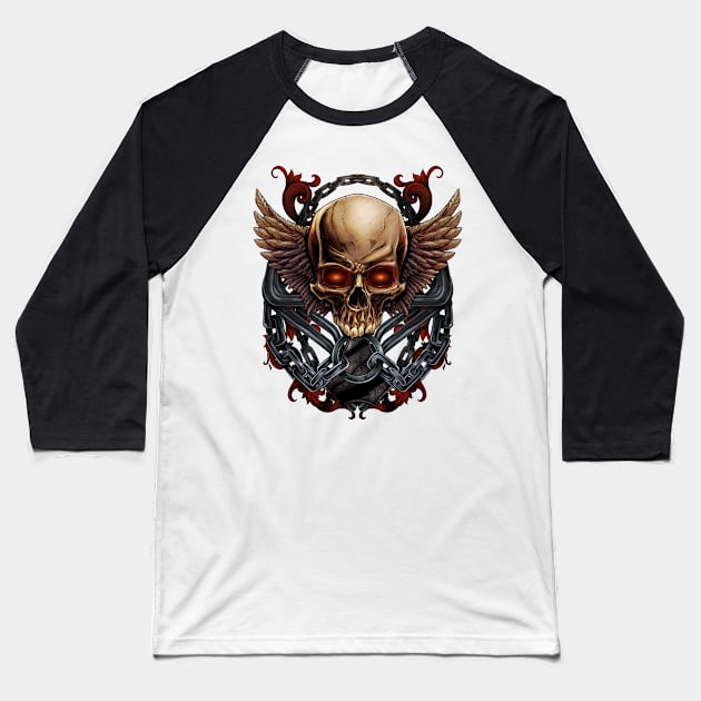 Skull and Wings Baseball T-Shirt by FlylandDesigns